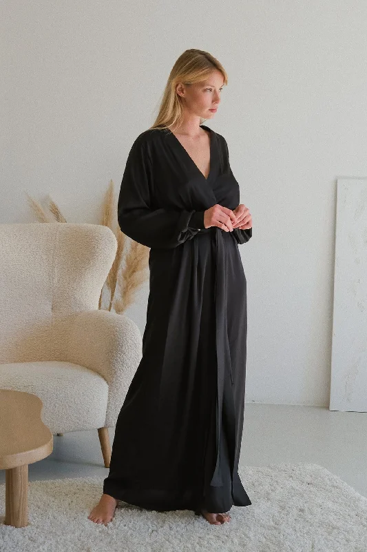 women's pajamas for a cozy night inAdele Silk Long Robe with Cuffs