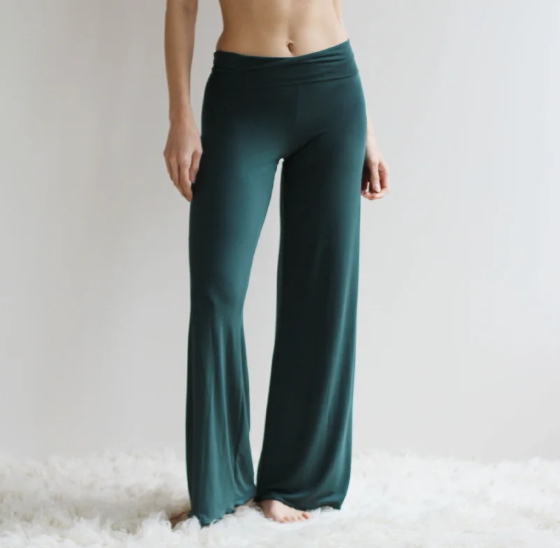 women's pajamas with a subtle shimmerbamboo foldover lounge pants with a wide leg