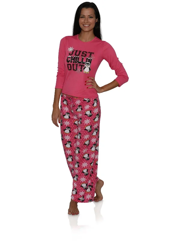 women's pajamas for all-season comfortPrestigez Just Chillin Women's Penguin Lounge Pajama Pink