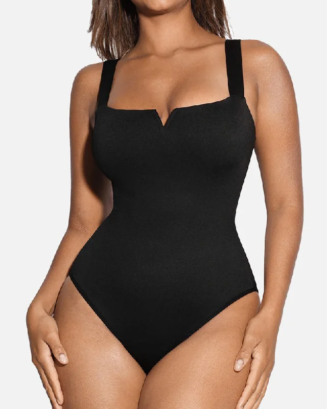 smoothing high-waisted bra for tummy controlQuadratischem Ausschnitt Einteiliger Bodysuit Ärmellos Bauchkontrolle Shapewear