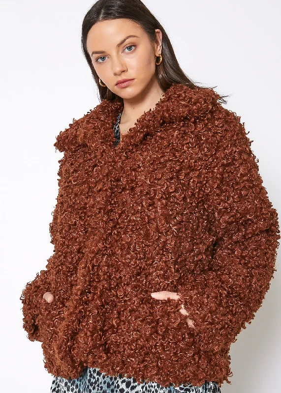 Women's Coats with Fur Trimmed HoodWomens Curly Faux Fur Teddy Coat