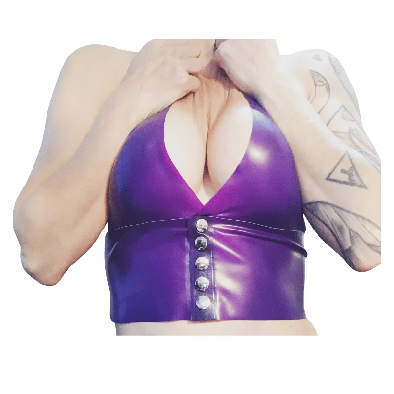 plus-size wireless racerback braCropped Latex Plunge Bra Top Front Fastening Soft Cup Bralette