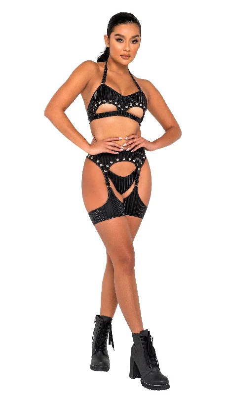 padded plunge sports bra6121 - Studded Garter Belt Harness