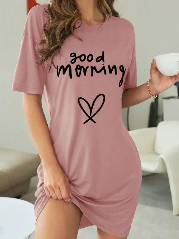 women's pajamas for bed and breakfast staysSlogan Print Stretch Sleep Shirts