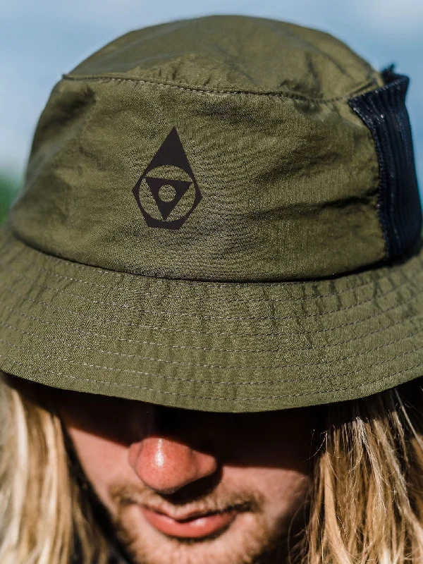 hats with built-in Bluetooth speakers for music on the goSkate Vitals Alec Majerus Bucket Hat - Military