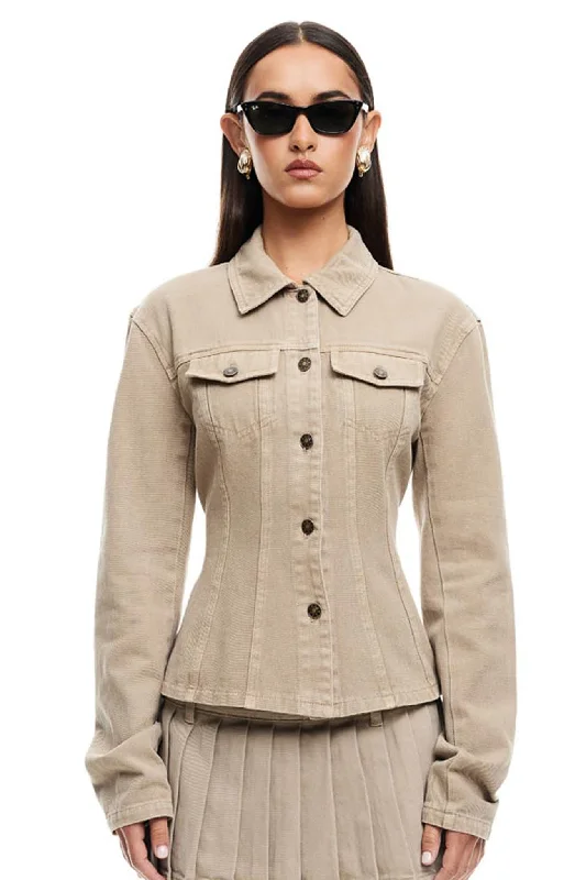 Women's Coats with Fur Trimmed ButtonsLIONESS Rider Denim Jacket Beige