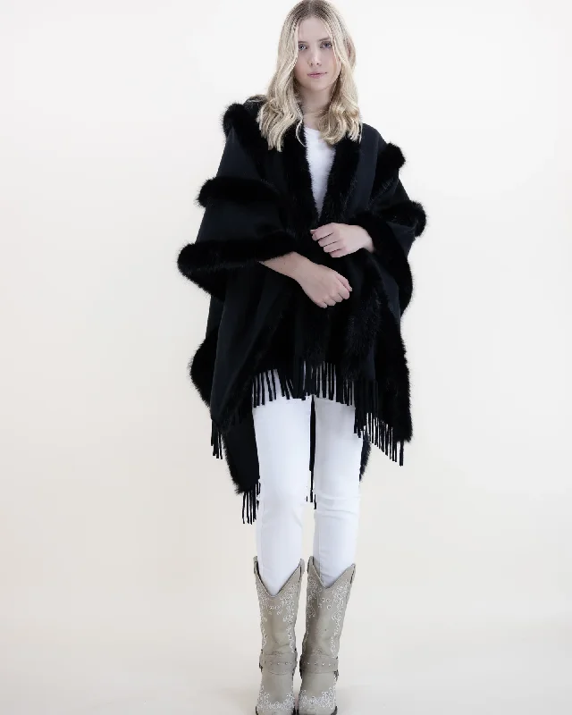 Women's Duffle CoatsBlack Vegan Fur Trim Cape