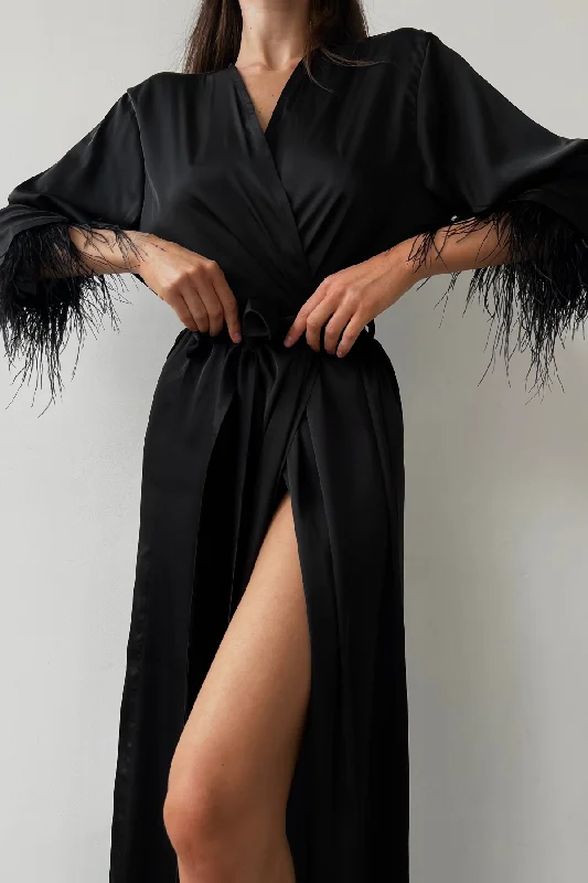 women's pajamas for everyday loungingAster Black Kimono Robe