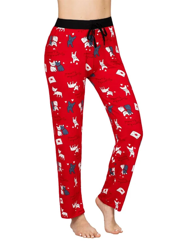 women's pajamas with a playful printVictoria Womens Pajama Lounge Pant Red Frenchie Kisses Heart Print