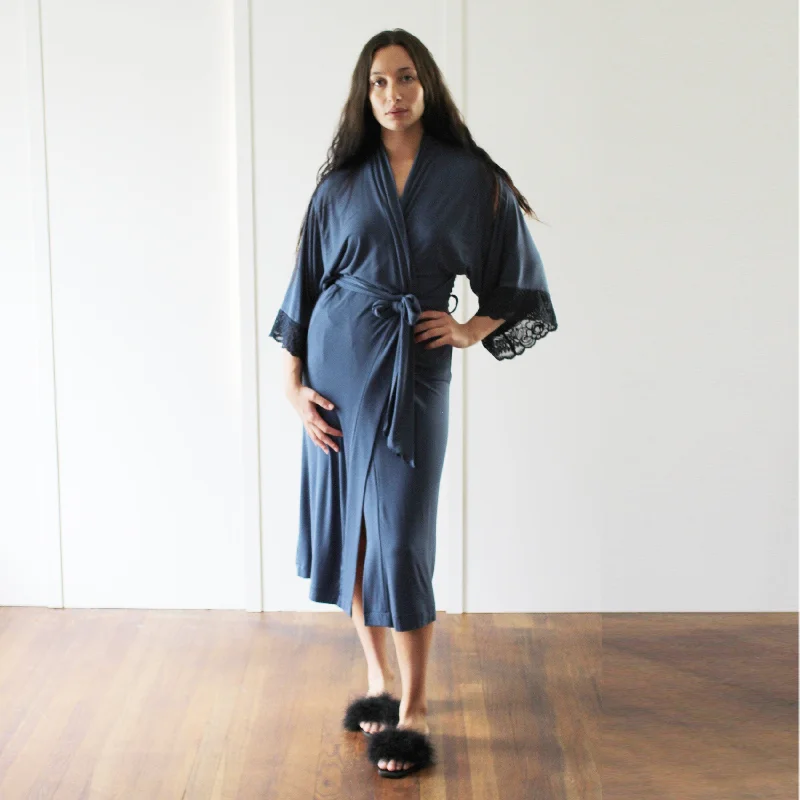 women's pajamas for a cozy night inWomens Kimono Robe with Lace Sleeve Cuff