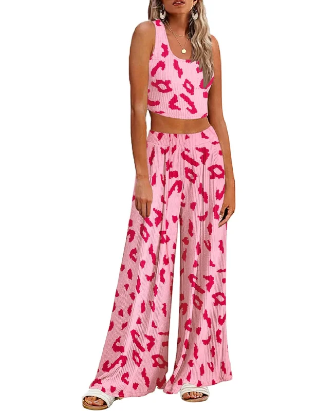 women's pajamas for those who appreciate soft, breathable fabrics2 Piece Printed Sleeveless Lounge Sets