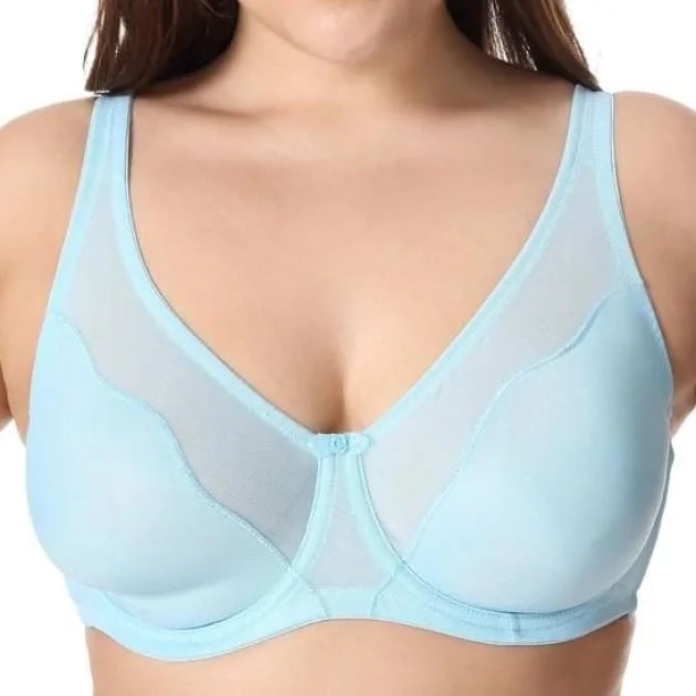 plus-size sports bra with high-impact supportV Neck Full Cover Non-Padded Sky Blue Bra