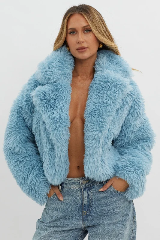 Women's Coats with Fur Trimmed SleevesSt Moritz Notch Lapel Fur Jacket Blue