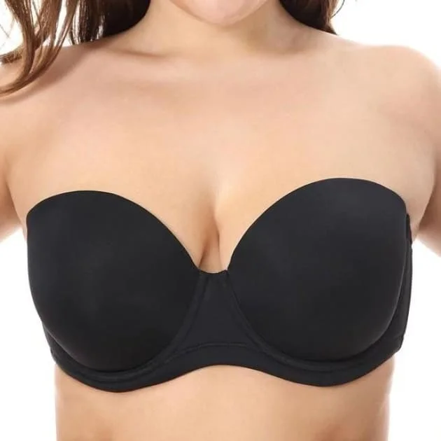 seamless molded bra for smooth undergarmentsStrapless Contour Black Underwire Bra