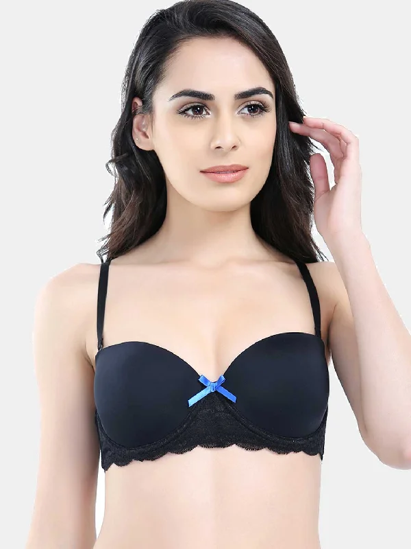 seamless bra with soft cups for all-day comfortBlack Moulded Padded Wired Balconette Bra