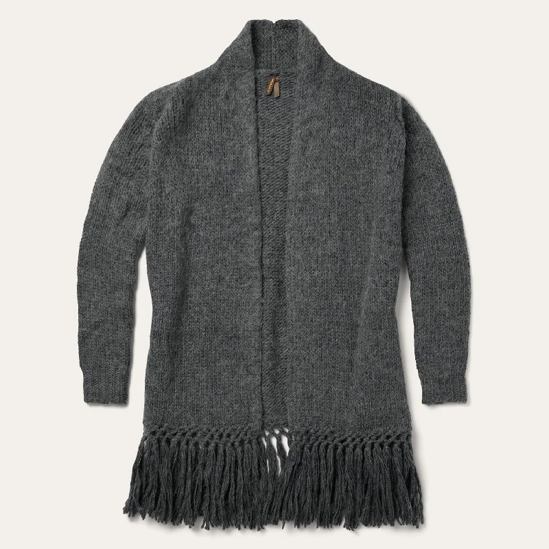 Women's Leather CoatsCharcoal Fringed Cardigan