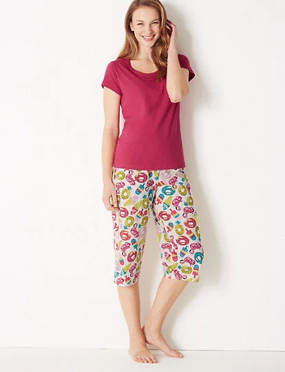 women's pajamas with a cozy, warm feelM&S Pure Cotton Summer Cropped Pyjama Set