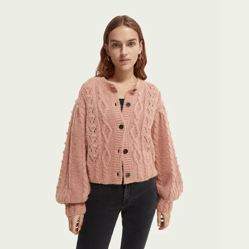 Women's Chunky Knit SweatersCable Knit Relaxed Fit Cardigan (Pink Rose Melange)