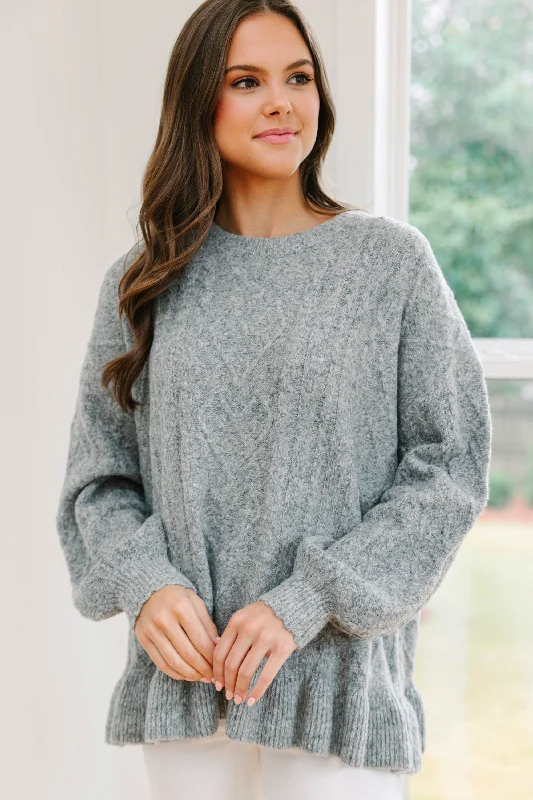 Women's Henley SweatersEasy Decisions Heather Gray Ruffled Sweater