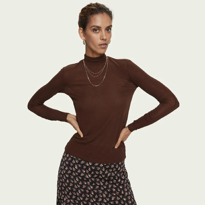 Women's Czech Wool SweatersGathered Sleeve Turtleneck (Espresso)