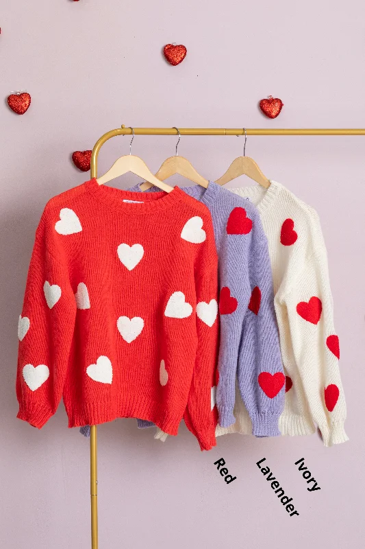 Women's Notched Collar SweatersHeart Patch Pattern Sweater