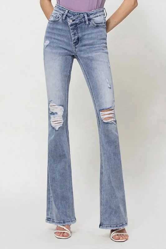 Women's Trouser PantsCameron Criss Cross Flare Jean In Blue