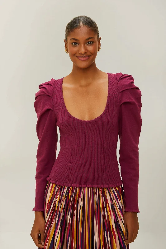 Women's Longline SweatersBurgundy Knit Corset Top