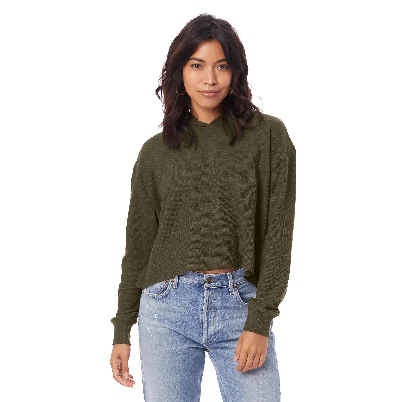 Women's Graphic SweatersThermal Relaxed Cropped Hooded Shirt (Vintage Oregano)