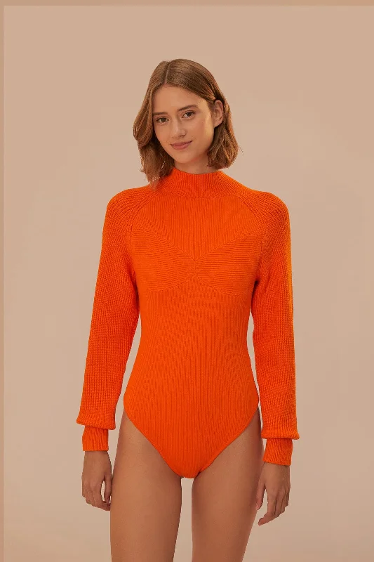 Women's Fine Gauge SweatersOrange Knit Bodysuit