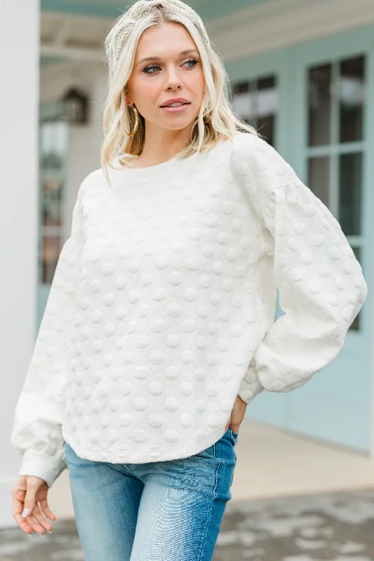 Women's Wide Collar SweatersDon't Miss This Cream White Polka Dot Sweater