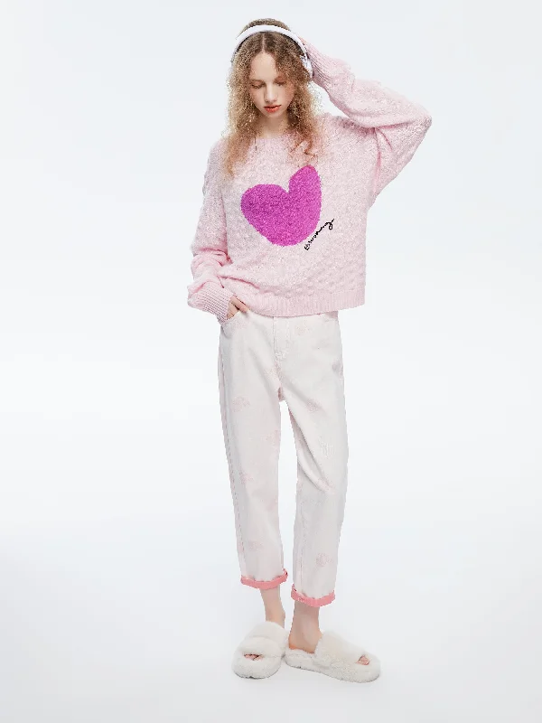 Women's V-Shaped Collar SweatersWatercolor Heart Cashmere Knit