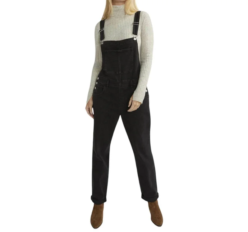 Women's Jodhpurs with Shirt CollarBaggy Straight Leg Overall In Black