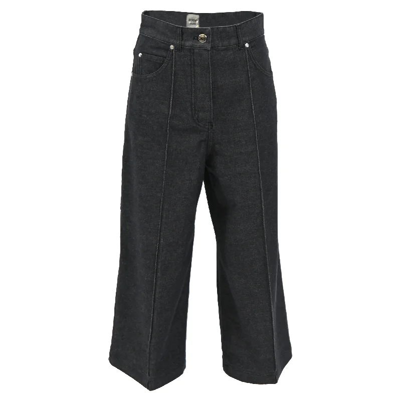 Women's Jodhpurs with Shawl CollarHermès Pintucked Straight Leg Jeans in Grey Cotton