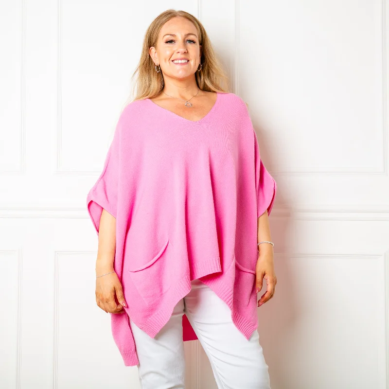 Women's Collarless Design SweatersV Neck Pocket Poncho Jumper