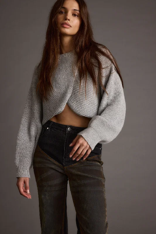 Women's Round Neck SweatersRue Grey Criss Cross Cropped Sweater