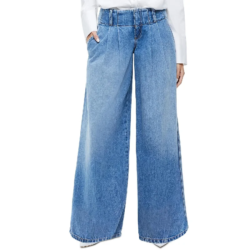 Women's Ankle-Length PantsWomens Solid Cotton Wide Leg Jeans