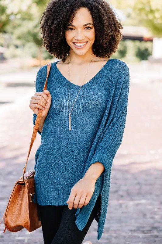 Women's Polyester SweatersDon't Waste A Moment Teal Blue Oversized Sweater