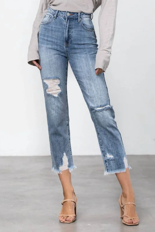 Women's Jodhpurs with High WaistInvisible Legacy Cropped Straight Jean In Medium Wash