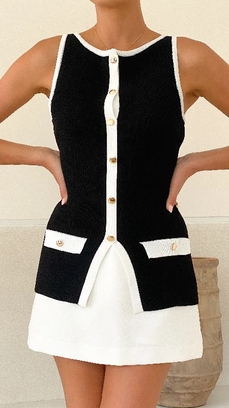 Women's Keyhole Collar SweatersAntoinette Button Up Vest - Black/White