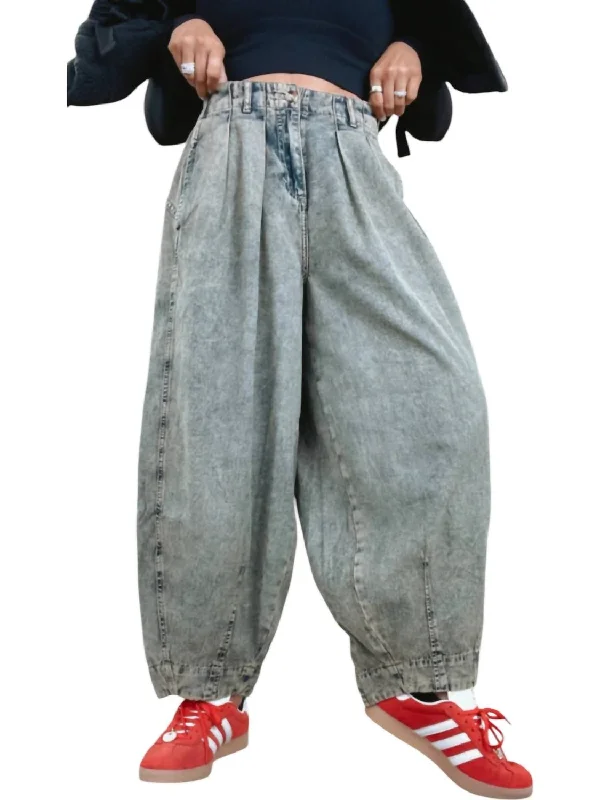 Women's Jodhpurs with Long LengthWashed Barrel Pants In Denim