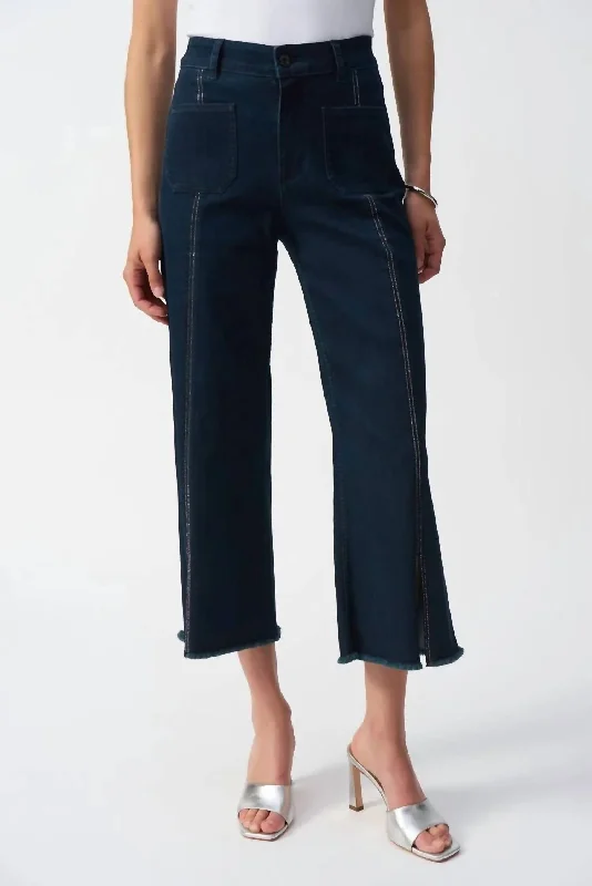 Women's Jodhpurs with Square NeckCulotte Jeans With Embellished Front Seam In Dark Denim