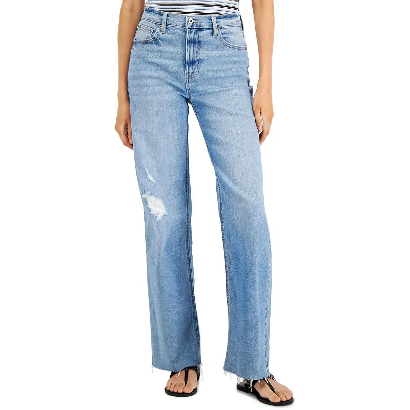 Women's Jodhpurs with Low CollarJuniors Womens High Rise Destroyed Wide Leg Jeans