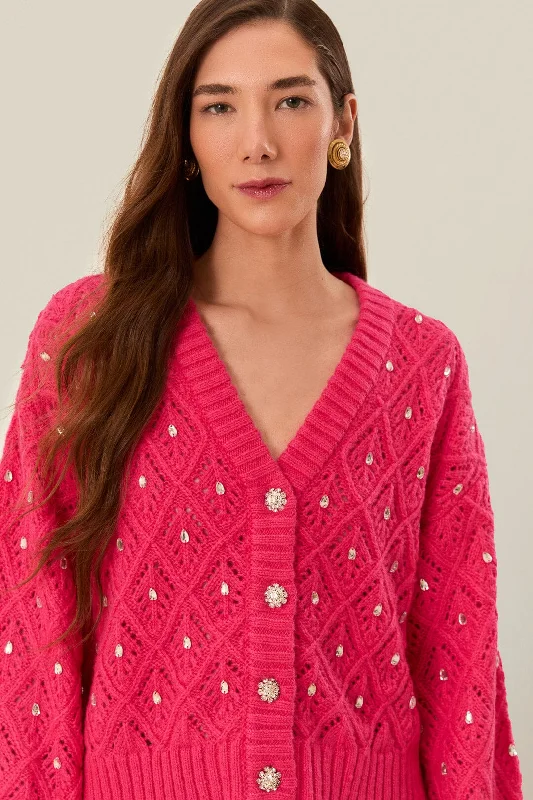 Women's Narrow Collar SweatersPink Lace Knit Sweater