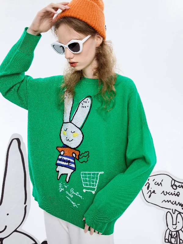 Women's Asymmetrical Hem SweatersNutcracker Bunny Green Sweater