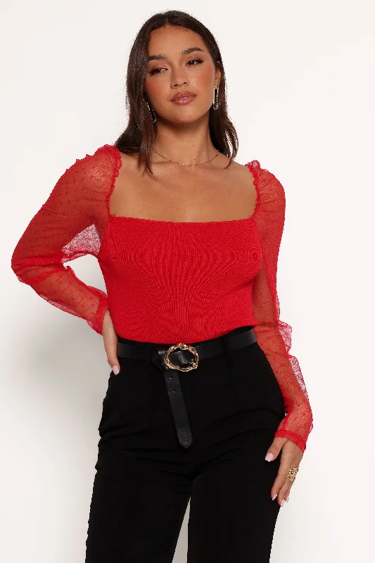 Women's Collarless Neck SweatersRigala Top - Red