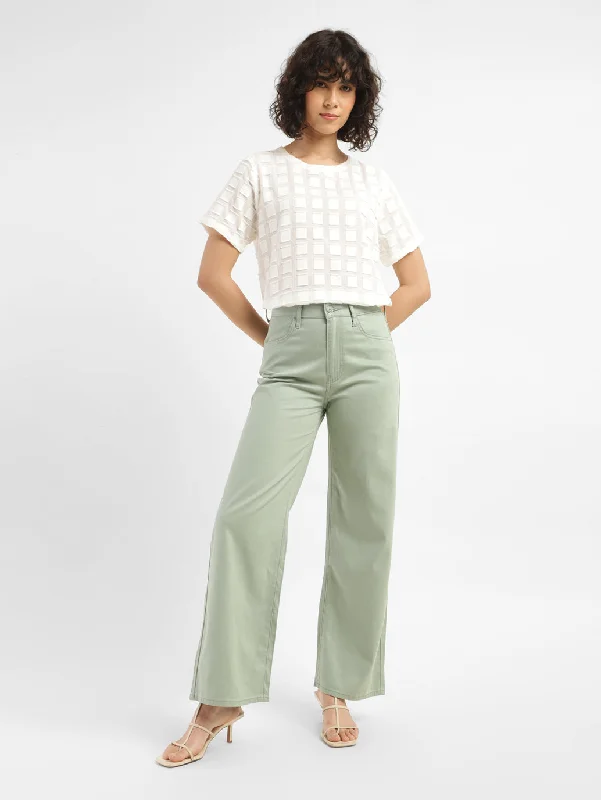 Women's Jodhpurs with Sweetheart NeckWomen's High Rise Green Wide-leg Jeans