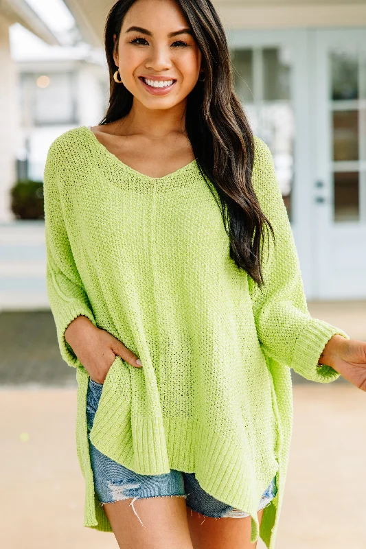 Women's Square Collar SweatersDon't Waste A Moment Neon Lime Oversized Sweater