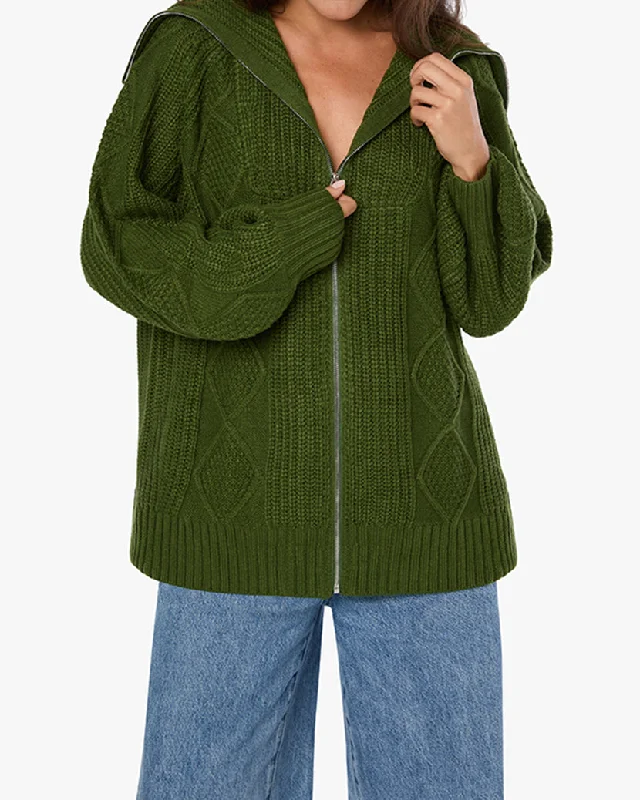 Women's Tasseled SweatersChunky Cable Knit Zip Up Sweater