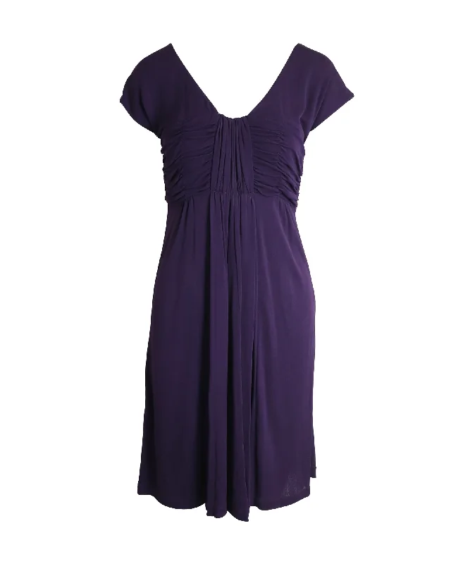 Women's Lapel Collar DressesAlberta Ferretti Knee Length Dress in Purple Rayon