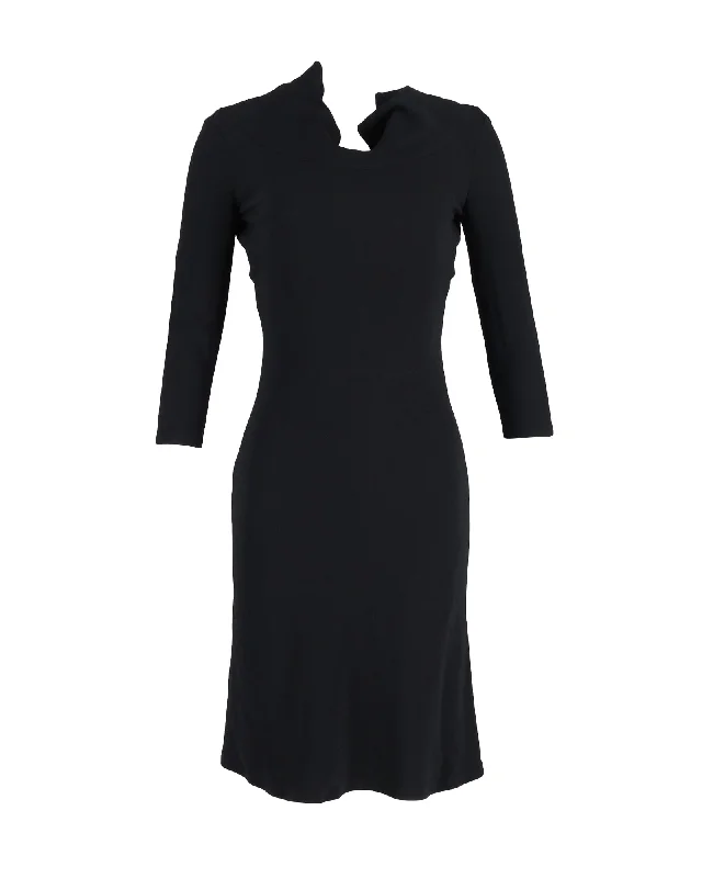 Women's Cut-Out DressesAlexander McQueen Back Bow Quarter Sleeve Dress in Black Acetate